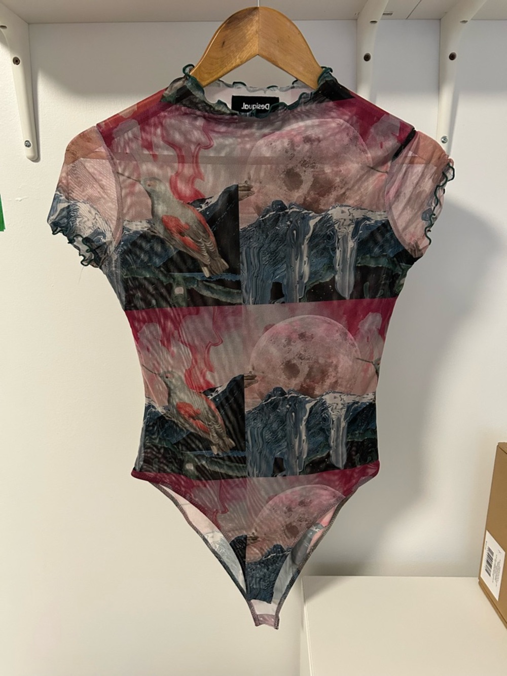 Desigual Pink Multi Sheer Printed Short Sleeve Bodysuit